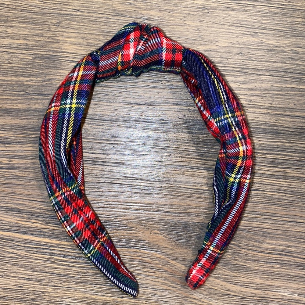 J.Crew turban knot headband in Stewart plaid